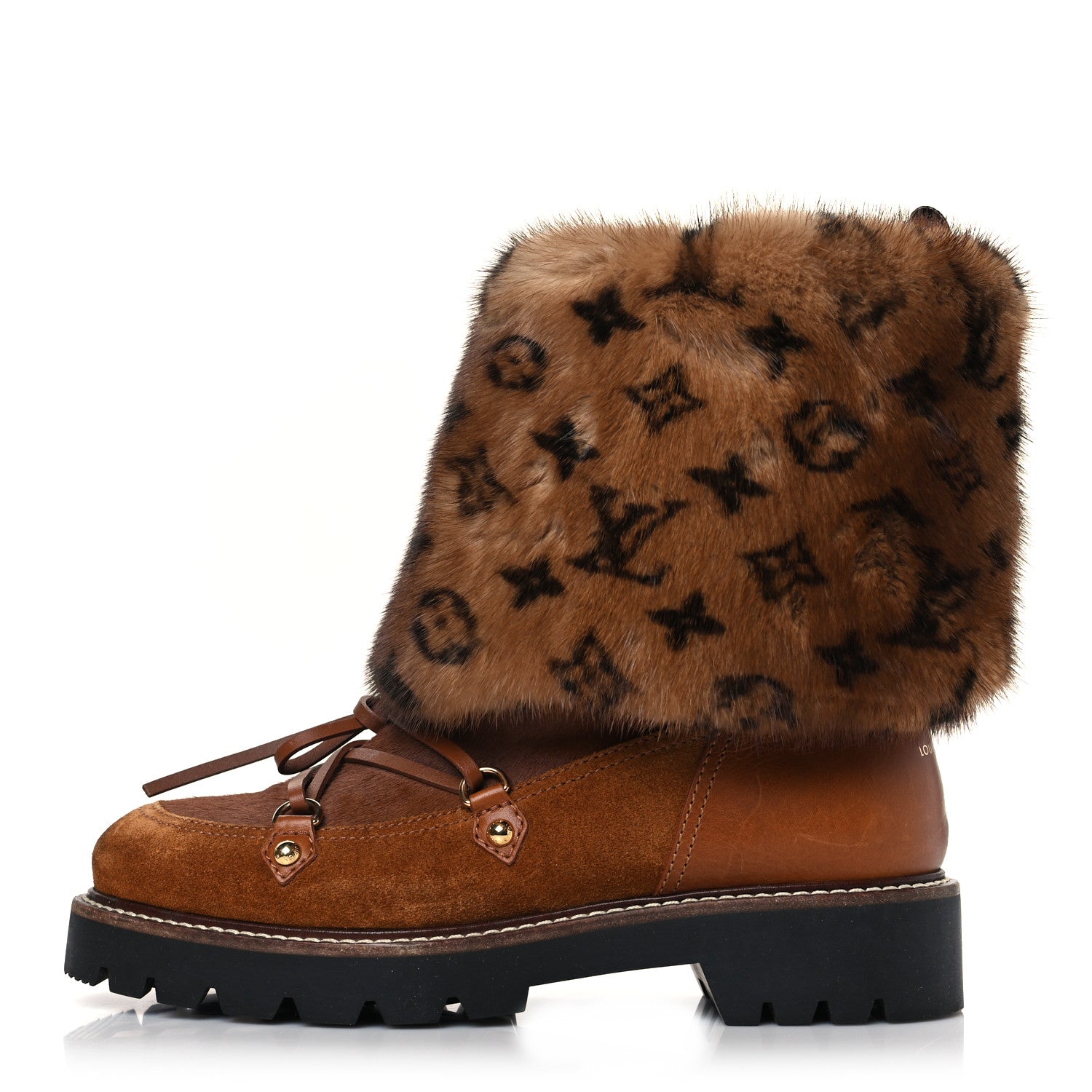 Louis Vuitton Calfskin Mink Fur LV Territory Ranger Combat Boots 38 Brown 1 of 8
