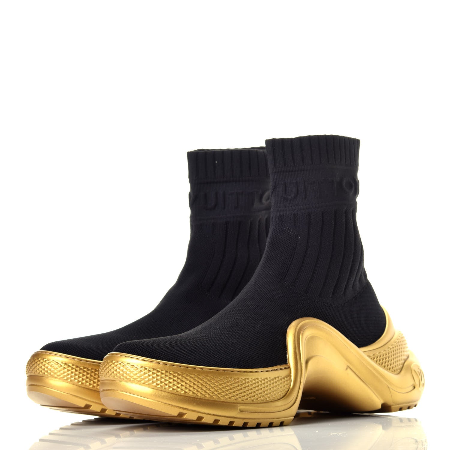 Louis Vuitton Stretch Textile Monogram LV Archlight Sneaker Boots 39 Black Gold 3 of 7