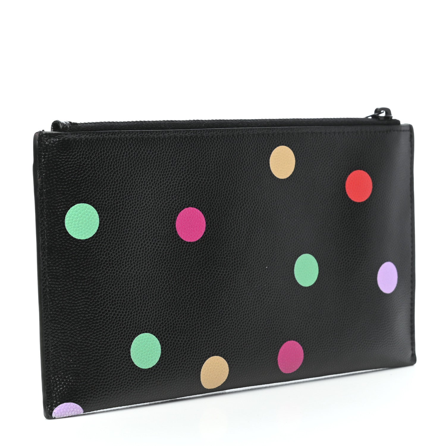 Saint Laurent Grain De Poudre Polka-Dog Monogram Bill Pouch Black 3 of 7