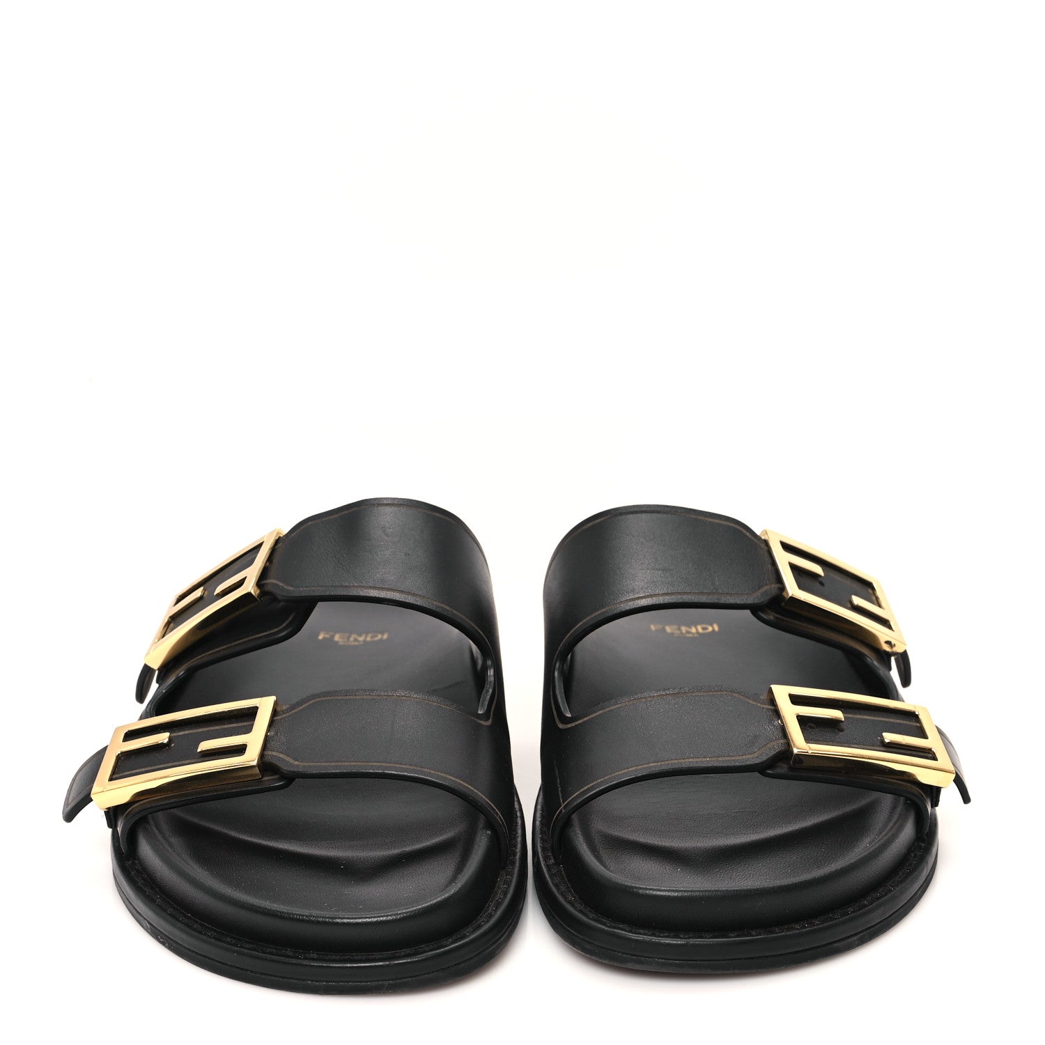 Fendi Vitello Fendi Feel Buckled Slide Sandals 37 Black 3 of 9
