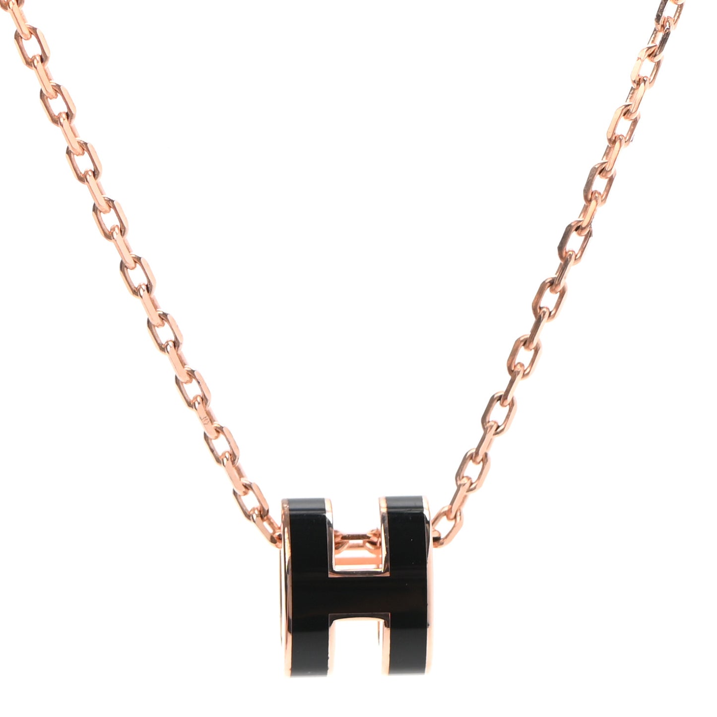 Lacquered Rose Gold Mini Pop H Pendant Necklace Black
