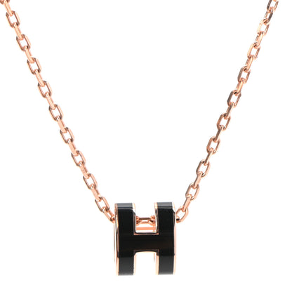 Hermes Lacquered Rose Gold Mini Pop H Pendant Necklace Black 4 of 8