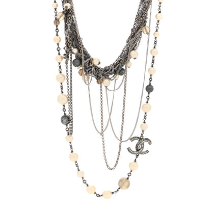 Chanel Pearl Beaded Crystal CC Multi Strand Necklace Ruthenium 1 of 4