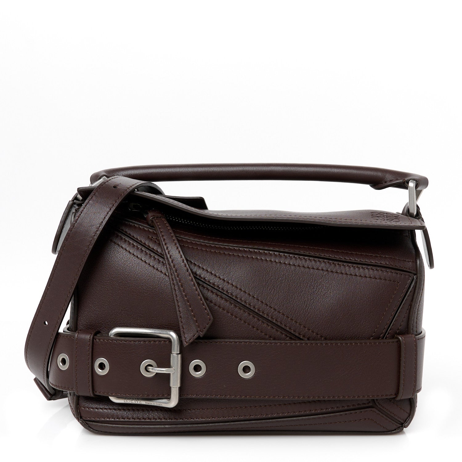 Loewe Shiny Calfskin Small Puzzle Biker Bag Dark Brown 1 of 11