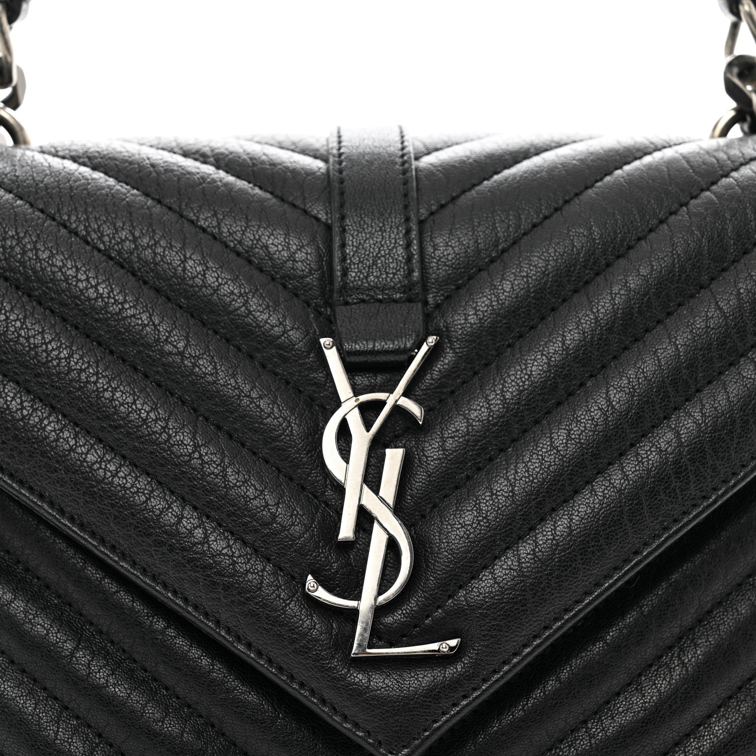 Saint Laurent Sheepskin Matelasse Chevron Monogram Medium College Bag Black 5 of 10
