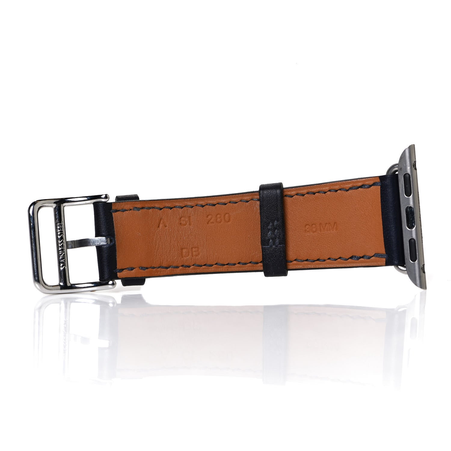 Hermes Barenia Eperon D'Or 38mm Apple Watch Single Tour Band Marine 3 of 5