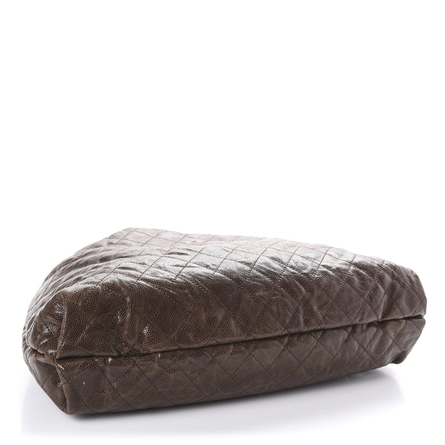 Distressed Glazed Caviar Quilted Large Elastic Tote Brown