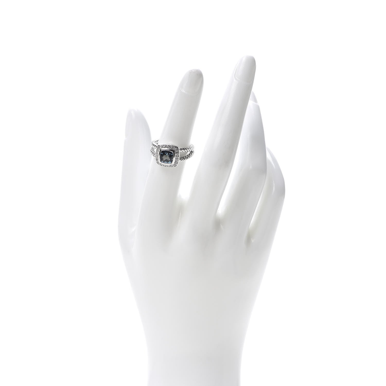 David Yurman Sterling Silver Diamond Blue Topaz 7mm Petite Albion Ring 52 6 2 of 4