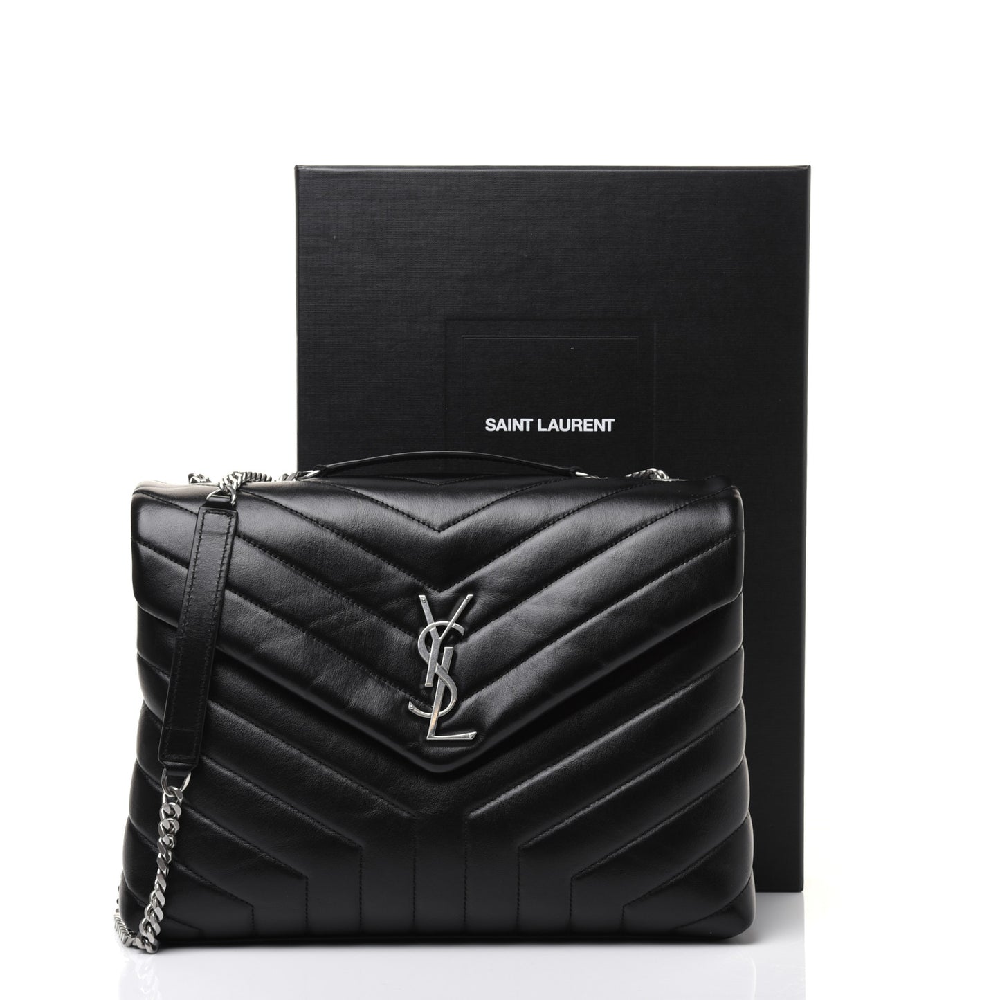 Calfskin Y Quilted Monogram Medium Loulou Chain Satchel Black