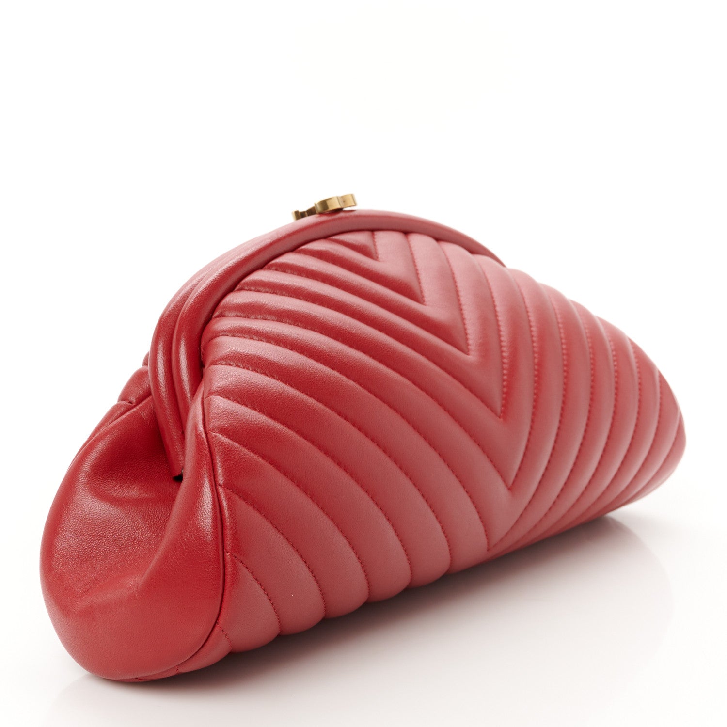 Chanel Lambskin Chevron Quilted Timeless Clutch Red 3 of 8