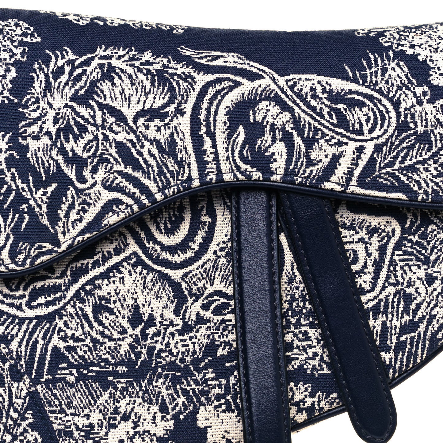 Canvas Reverse Embroidered Toile De Jouy Saddle Bag Blue