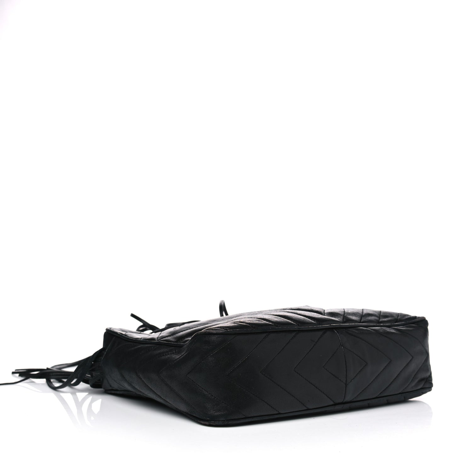 Lambskin Chevron Quilted Tassel Camera Case Black