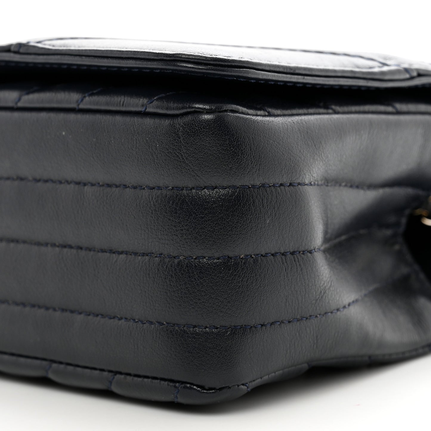 Calfskin Chevron Quilted Mini Statement Flap Navy Blue