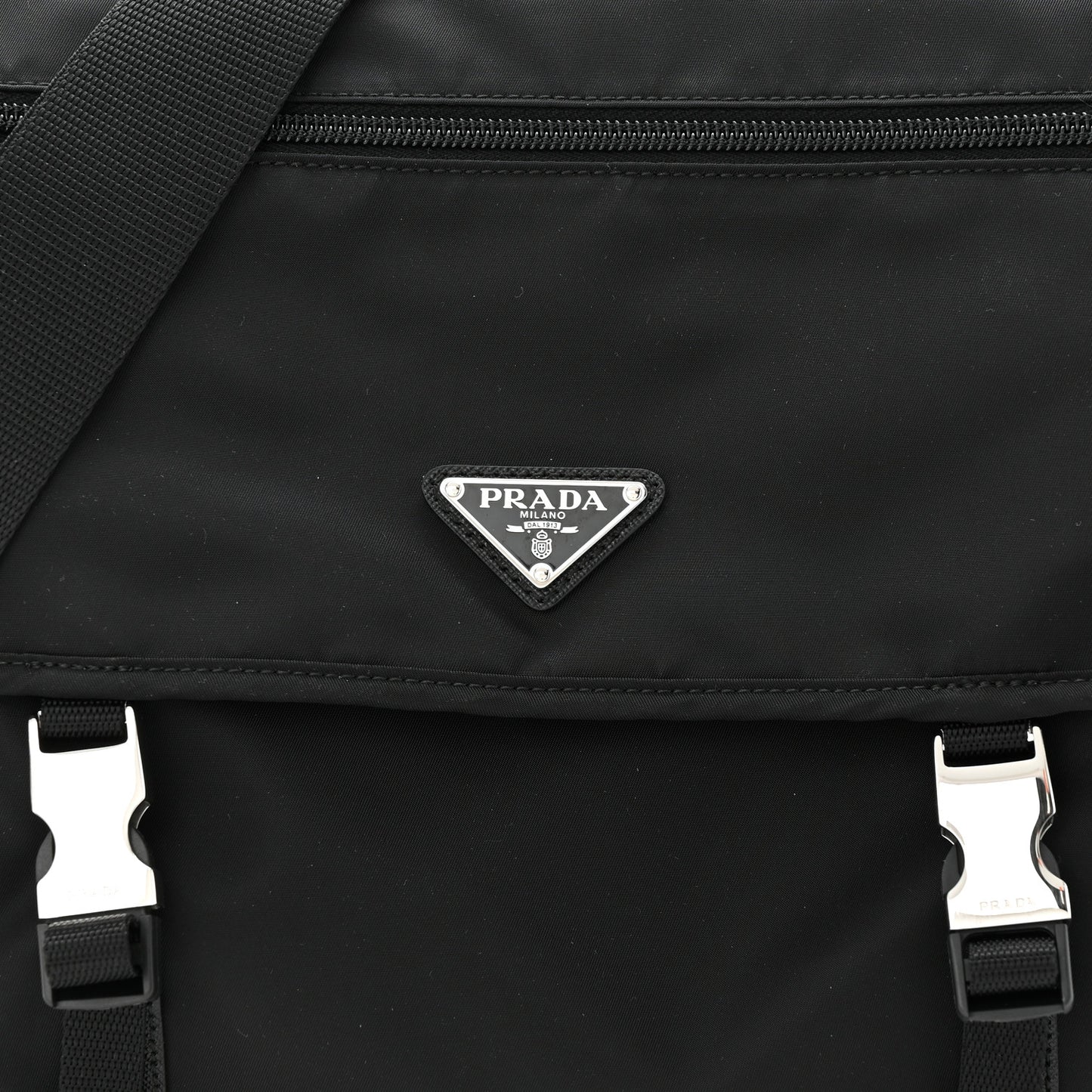 Nylon Vela Double Snap Buckle Messenger Bag Black