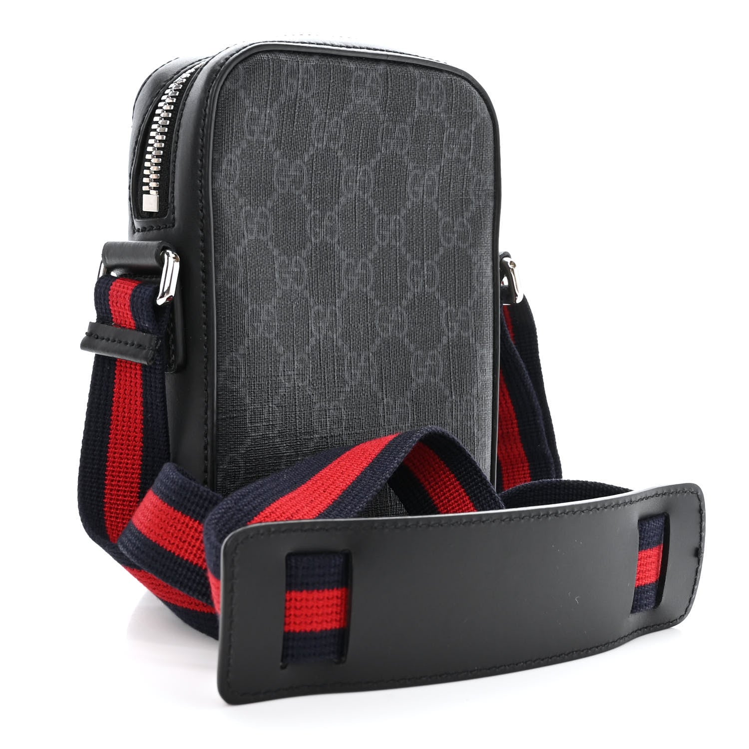 Gucci GG Supreme Monogram Appia Calfskin Web Small Camera Messenger Bag Black Grey 3 of 11