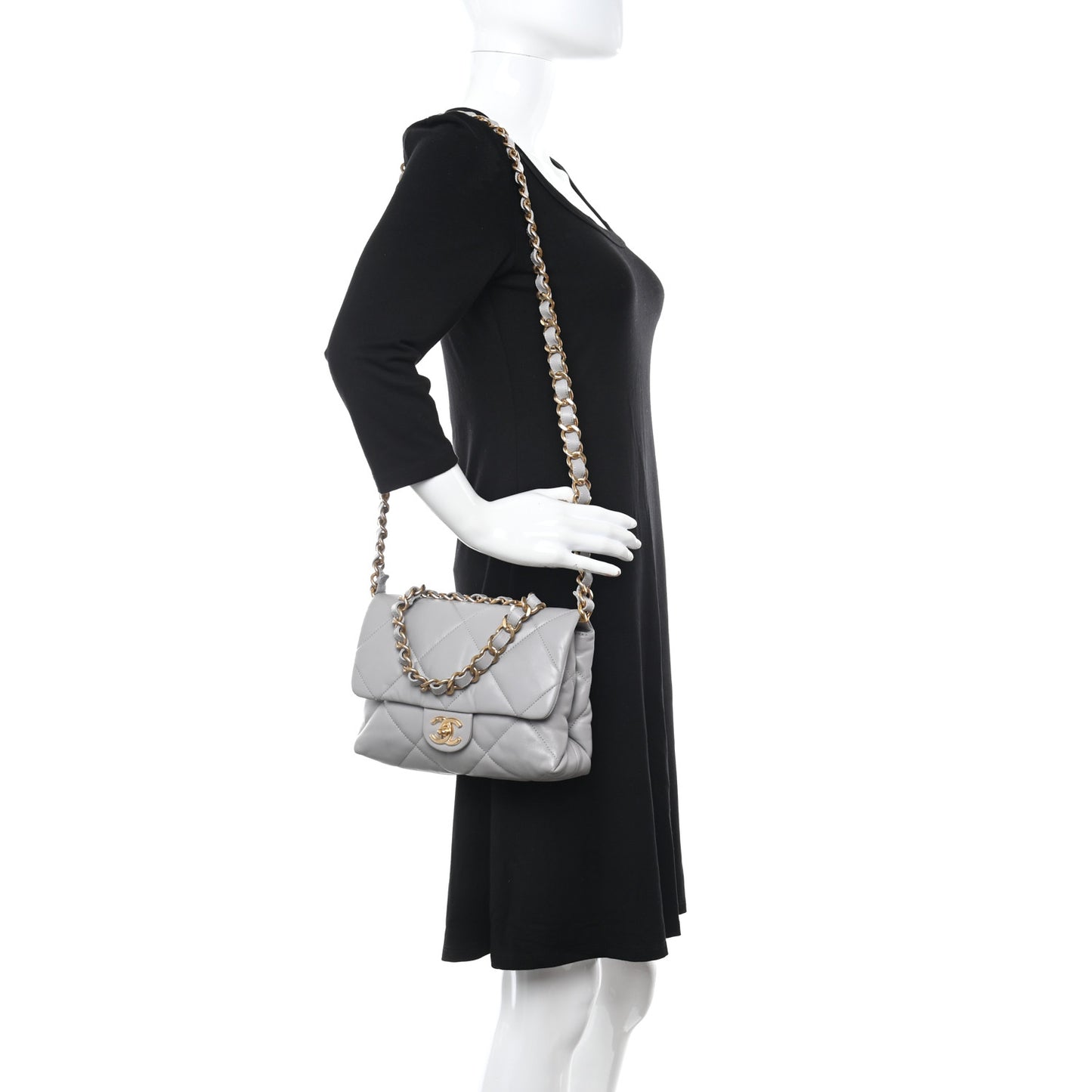 Lambskin Quilted Chain Top Handle Flap Light Grey