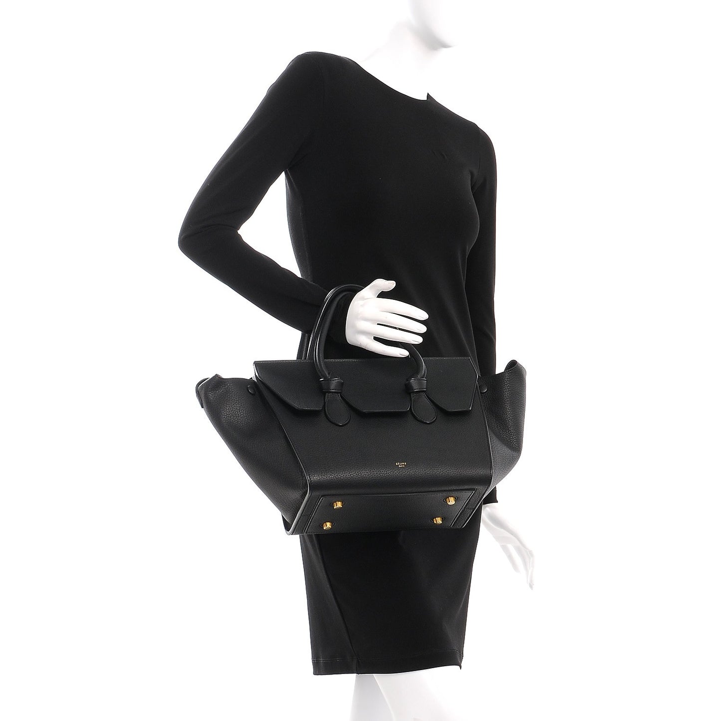 Crisped Calfskin Small Tie Knot Tote Black