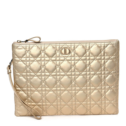 Christian Dior Metallic Lambskin Cannage Large Caro Daily Pouch Gold 1 of 6