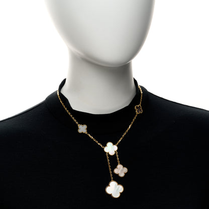 Van Cleef & Arpels 18K Yellow Gold Mother of Pearl Onyx 6 Motifs Magic Alhambra Necklace 2 of 5
