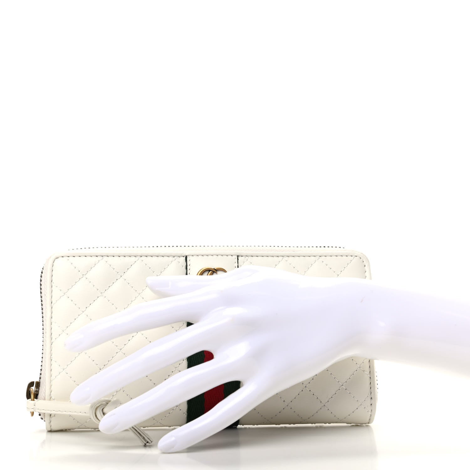 Gucci Calfskin Web Trapuntata GG Zip Around Wallet Off White 2 of 8