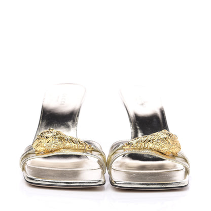 Gucci Metallic Nappa Dora Tiger Head Mid Heel Slide Sandals 38 Gold 2 of 9