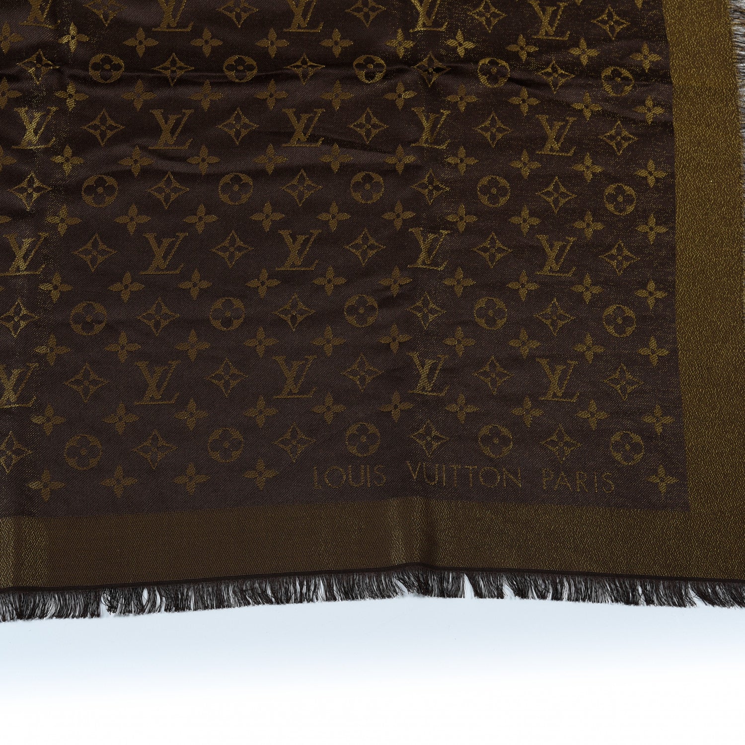 Louis Vuitton Silk Lurex Wool Monogram Shine Shawl Brown 4 of 4