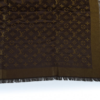 Louis Vuitton Silk Lurex Wool Monogram Shine Shawl Brown 4 of 4