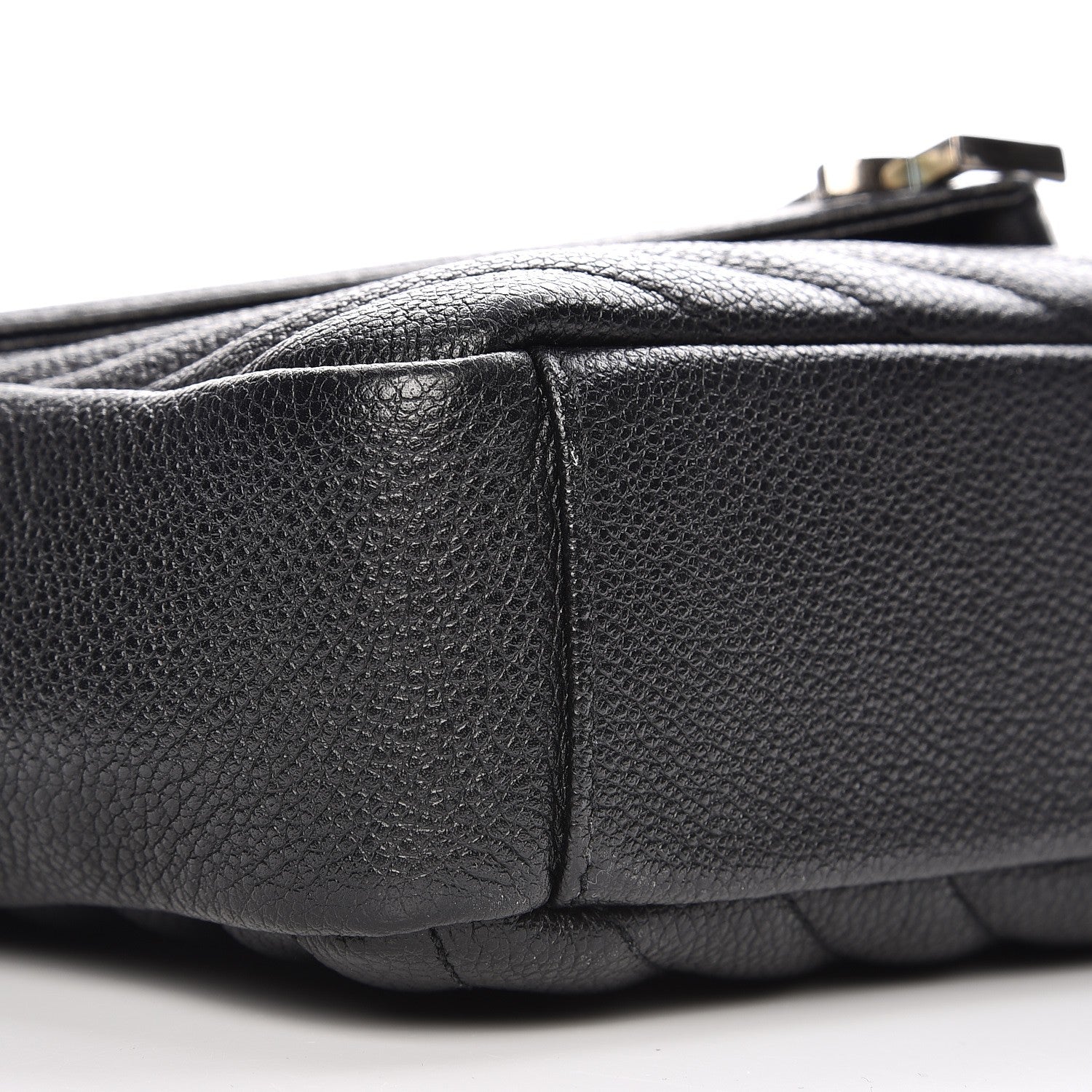 Saint Laurent Grained Calfskin Matelasse Chevron Medium Monogram Chain Bag Black 9 of 9