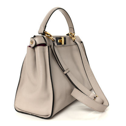 Fendi Vitello Seta Shiny Nappa Medium Peekaboo Iconic Satchel Grigio Polvere Magenta 3 of 12