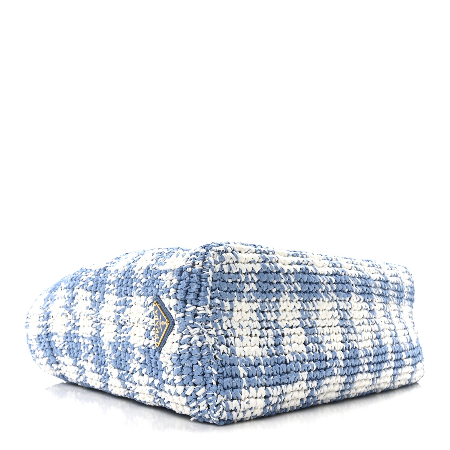 Yarn Raffia Effect Crochet Embroidered Large Logo Tote Celeste