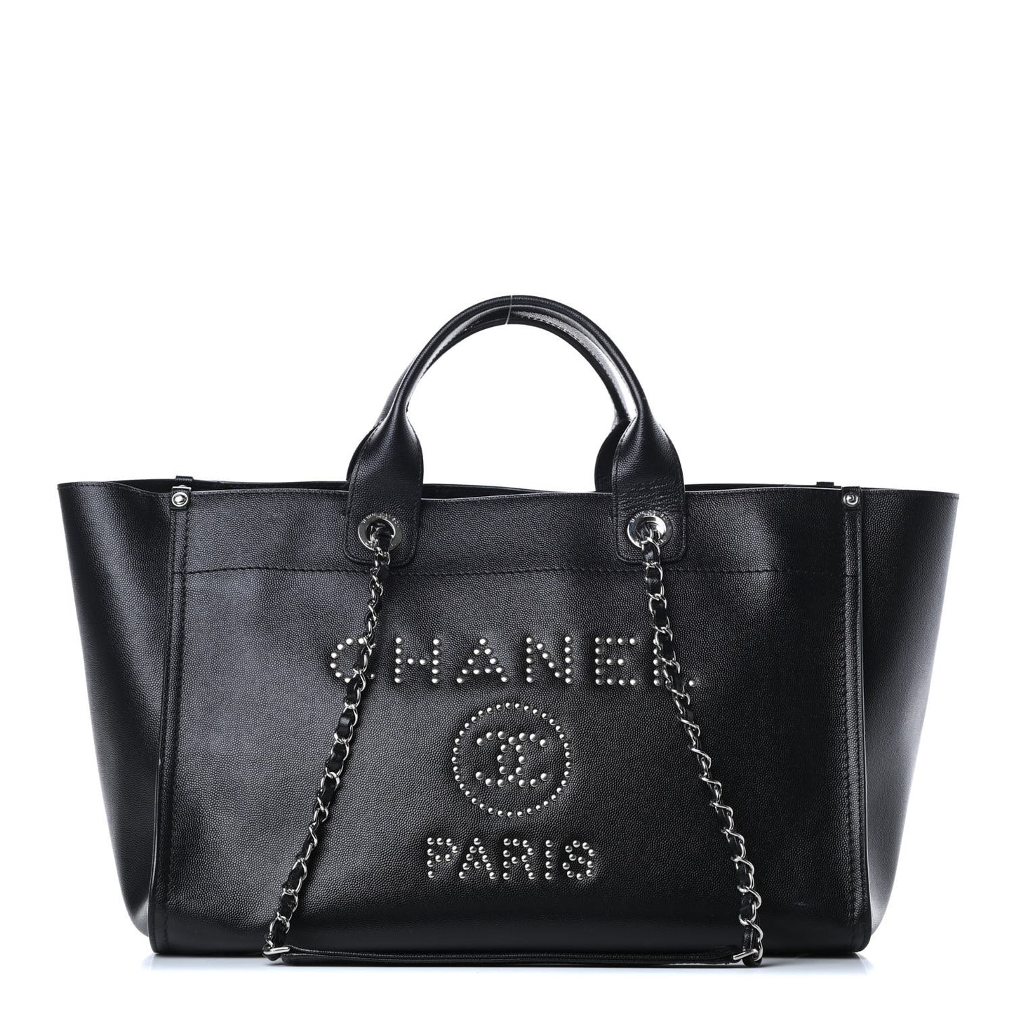 Caviar Medium Studded Deauville Tote Black