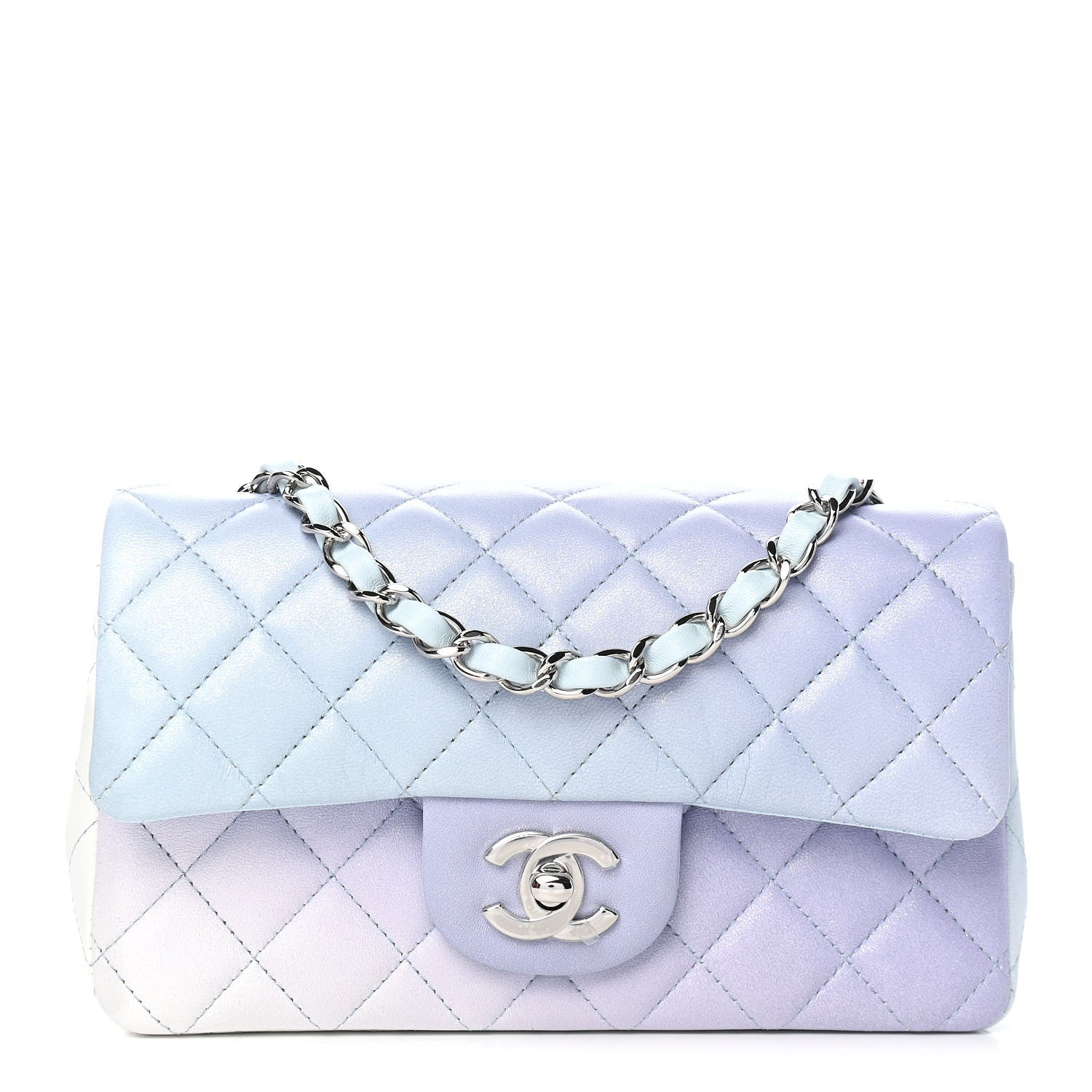 Chanel Perforated Lambskin Quilted Mini Rectangular Flap Light Blue Light Purple White 1 of 10