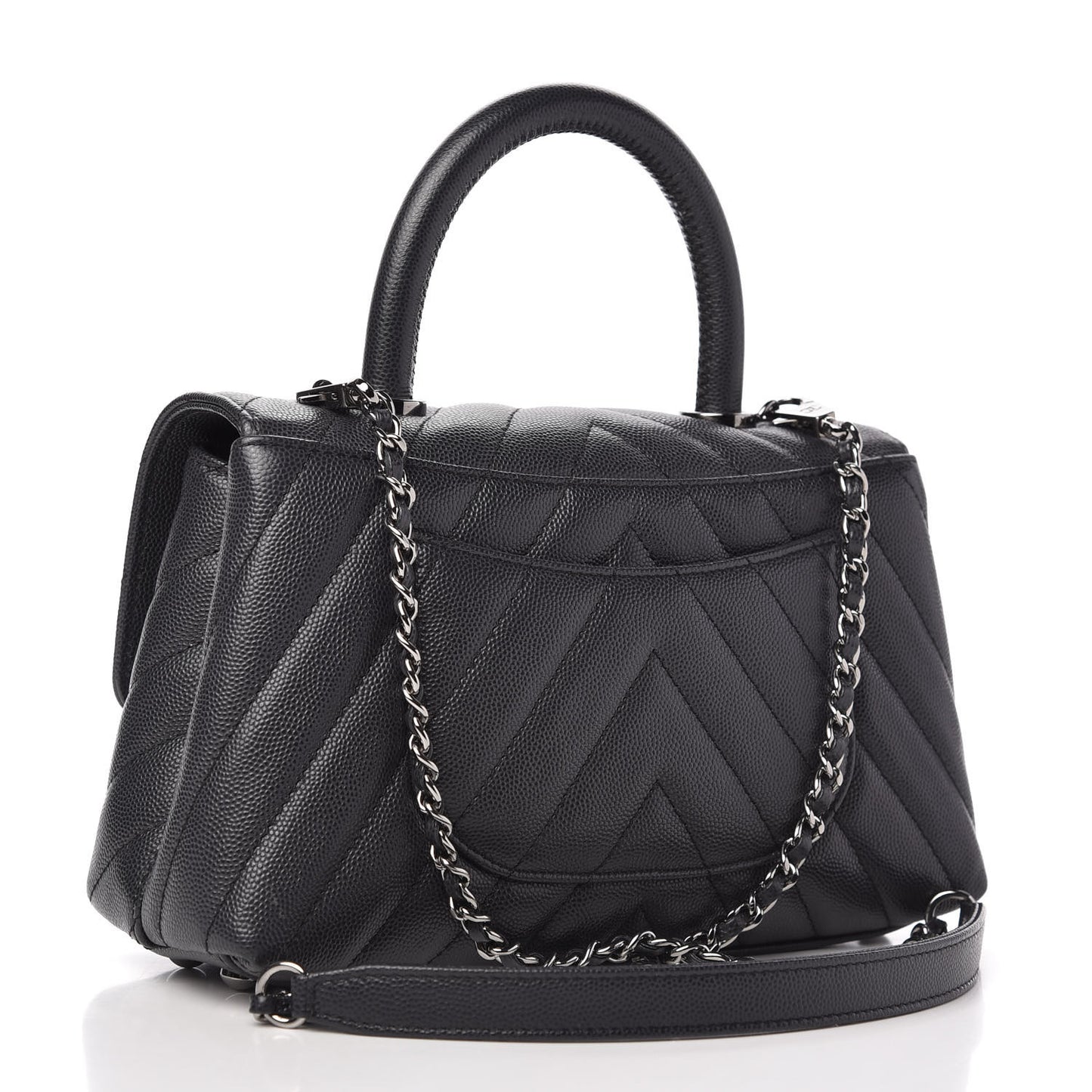 Caviar Chevron Quilted Mini Coco Handle Flap Dark Grey