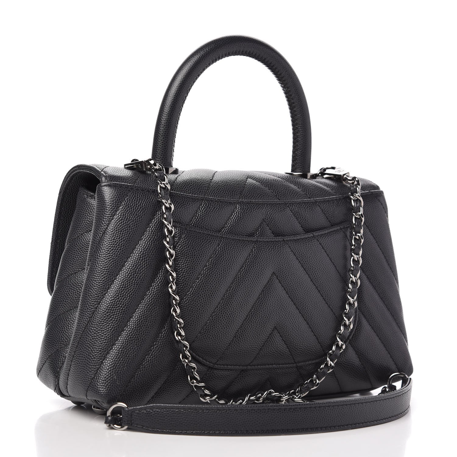 Chanel Caviar Chevron Quilted Mini Coco Handle Flap Dark Grey 3 of 11
