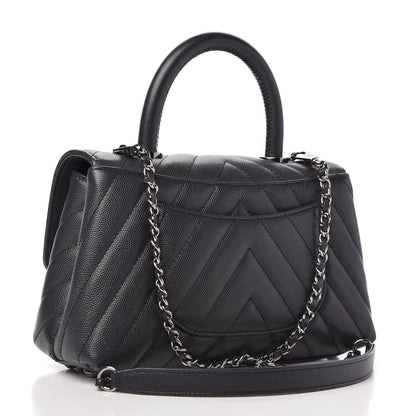 Chanel Caviar Chevron Quilted Mini Coco Handle Flap Dark Grey 3 of 11