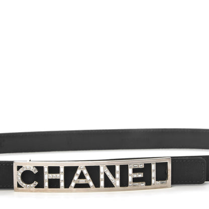 Chanel Grosgrain Lambskin Crystal Baguette Logo Belt 85 34 Black 9 of 10