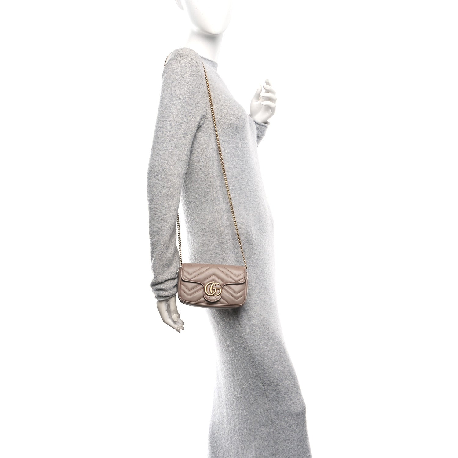 Gucci Calfskin Matelasse Super Mini GG Marmont Shoulder Bag Porcelain Rose 2 of 10
