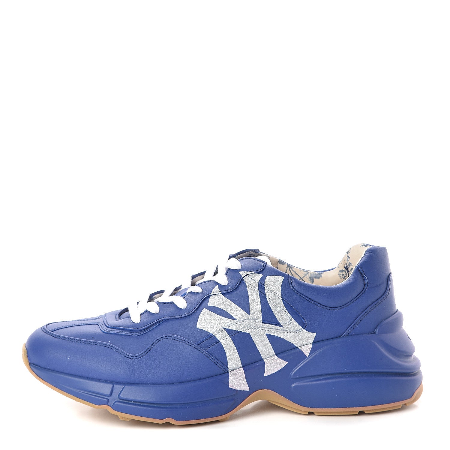 Gucci X MLB Calfskin NY Yankees Mens Rhyton Sneakers 8 Electric Blue 1 of 6