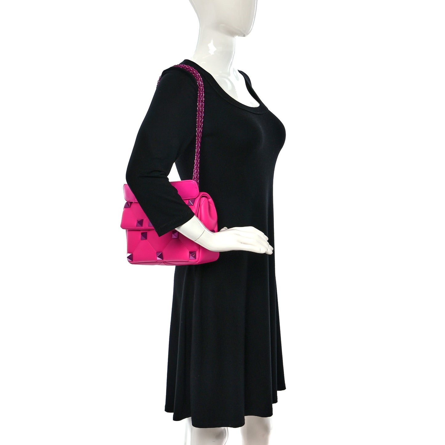 Nappa Lacquer Monochrome Medium Roman Stud Shoulder Bag Pink PP
