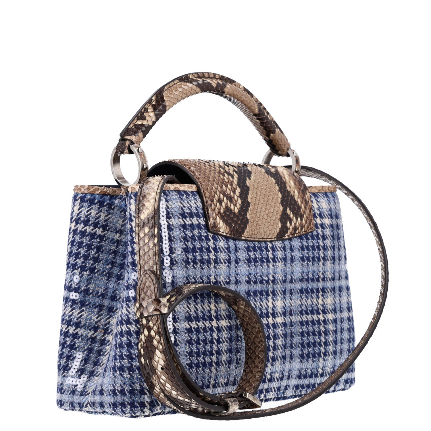 Louis Vuitton Tweed Sequins Snakeskin Capucines BB Blue 3 of 9