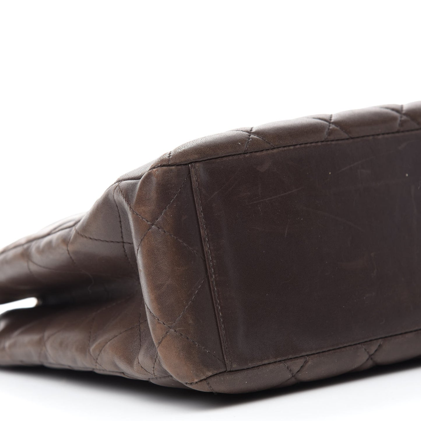 Lambskin Quilted Shopping Tote Dark Brown