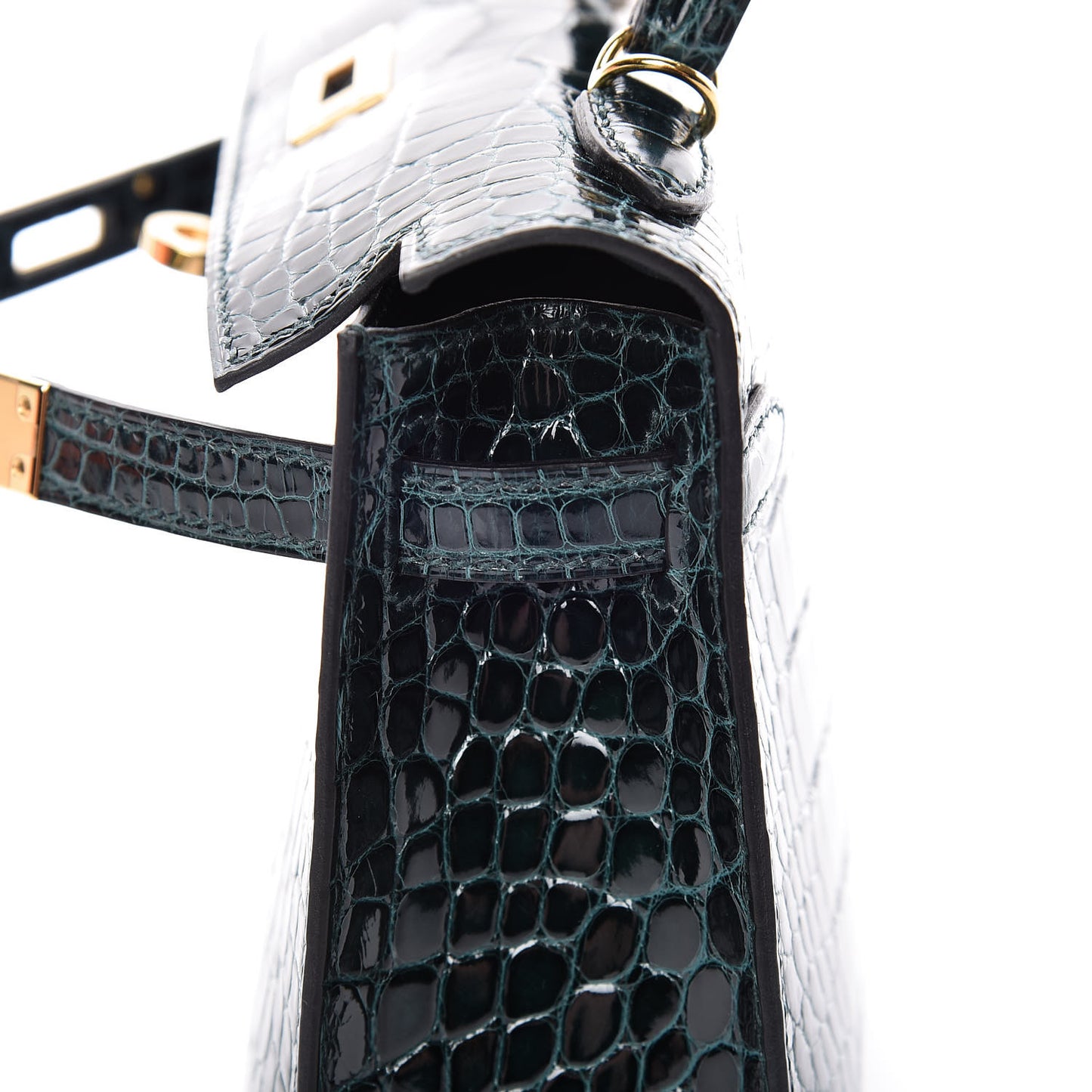 Shiny Alligator Mini Kelly Sellier 20 Vert Cypress