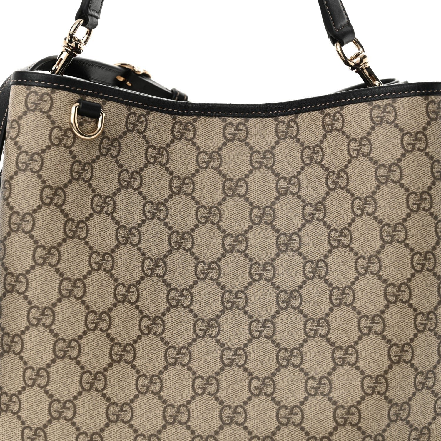Gucci GG Supreme Monogram Medium Emblem Bucket Bag Beige Dark Brown Black 8 of 12