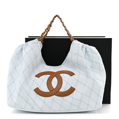 Chanel Denim Calfskin Quilted Coco Beach Small Shopping Tote Light Blue Brown 12 of 12