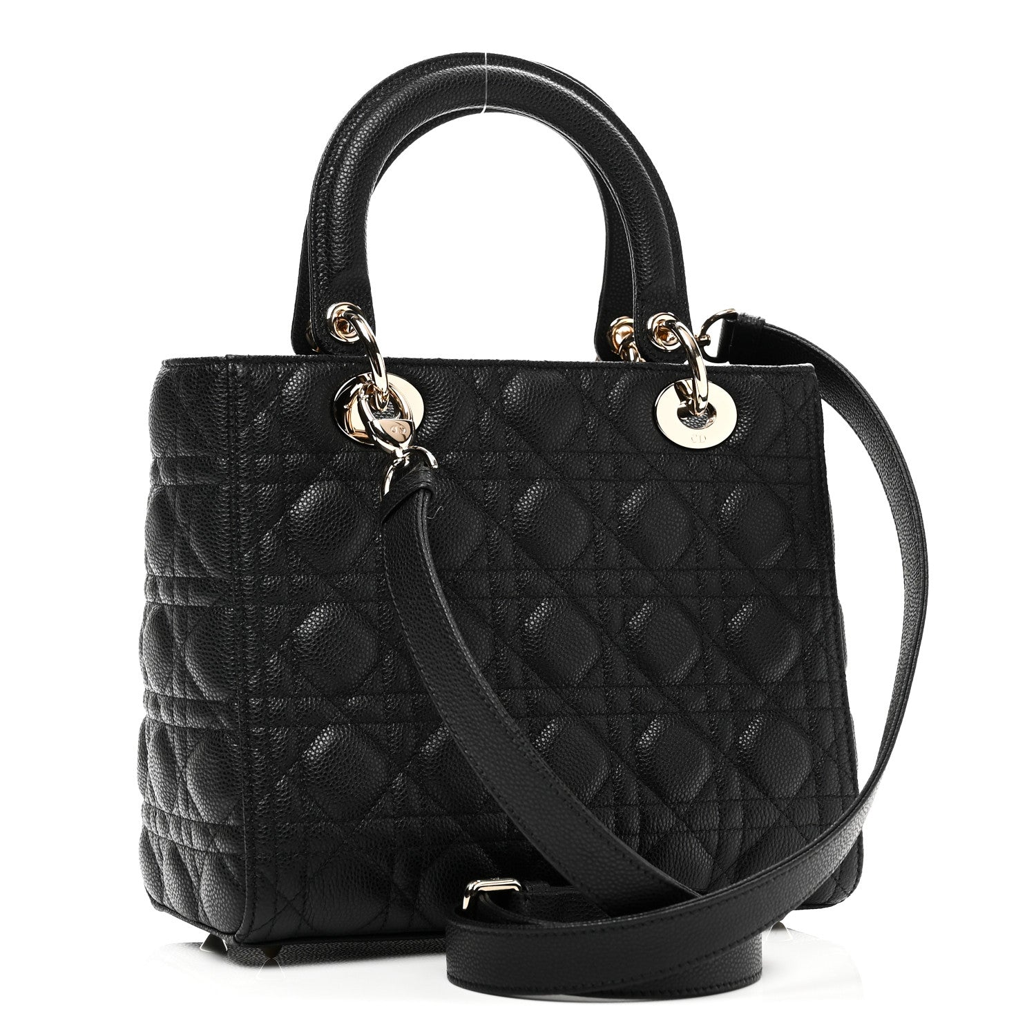 Christian Dior Grained Calfskin Cannage Medium Lady Dior Black 3 of 11