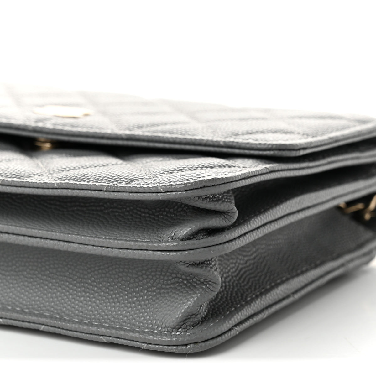 Caviar Quilted Square Wallet On Chain WOC Grey