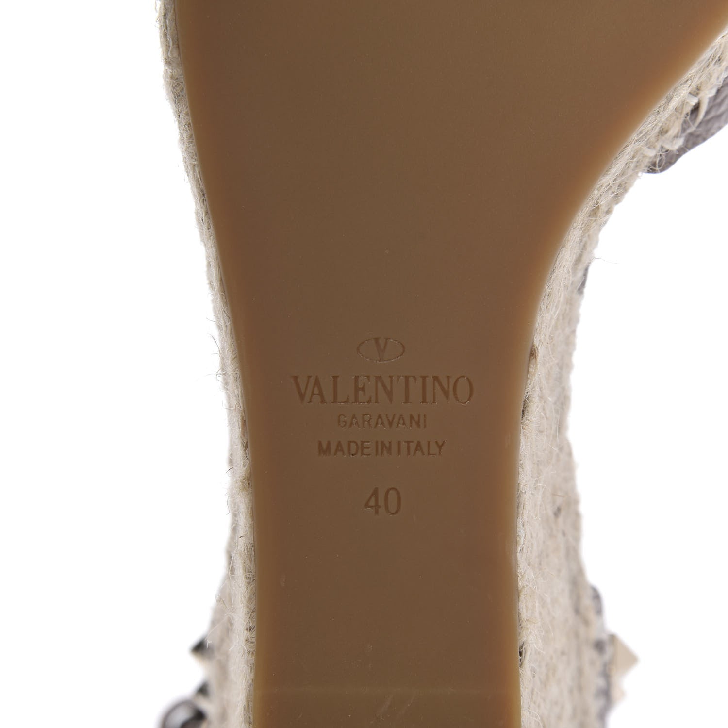 Valentino Garavani Grained Calfskin Rockstud Ankle Wrap Espadrille 15/85mm Wedges 40 Poudre 8 of 9