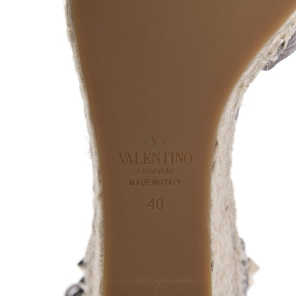 Valentino Garavani Grained Calfskin Rockstud Ankle Wrap Espadrille 15/85mm Wedges 40 Poudre 8 of 9