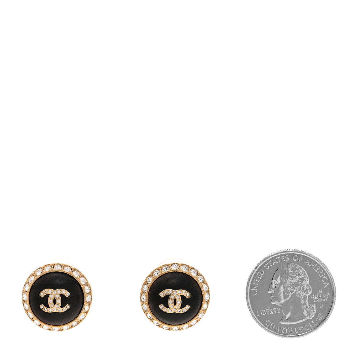 Chanel Metal Wood Crystal CC Round Earrings Gold Brown 2 of 4