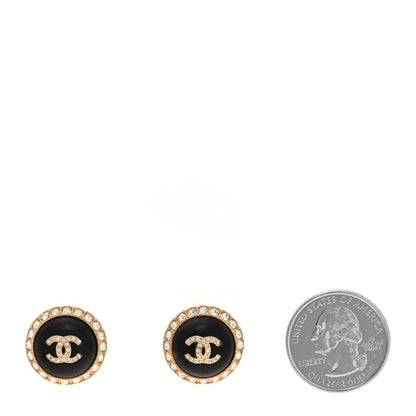 Chanel Metal Wood Crystal CC Round Earrings Gold Brown 2 of 4